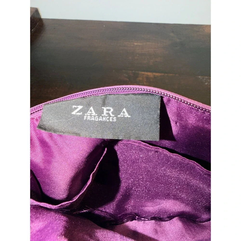 Zara Fragrances Purple Velvet Cosmetic Bag Love Gold Charm Makeup Pouch Zip Mini